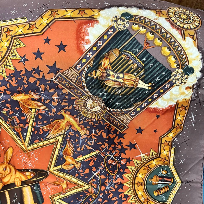 HERMES Carre 90 Silk Scarf Playing Cards Brown With Box