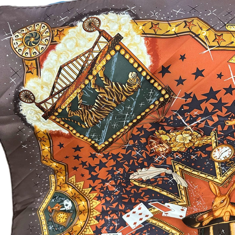 HERMES Carre 90 Silk Scarf Playing Cards Brown With Box