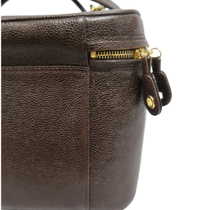 CHANEL Coco Mark Vanity Bag, Brown Caviar Leather, Gold Hardware, with Shoulder Strap & Guarantee Card