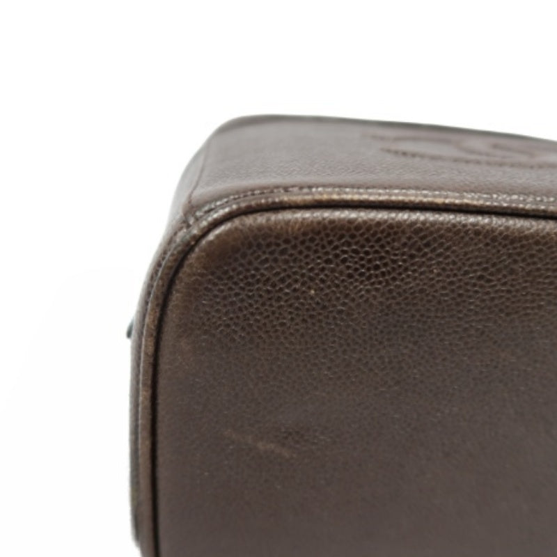 CHANEL Coco Mark Vanity Bag, Brown Caviar Leather, Gold Hardware, with Shoulder Strap & Guarantee Card