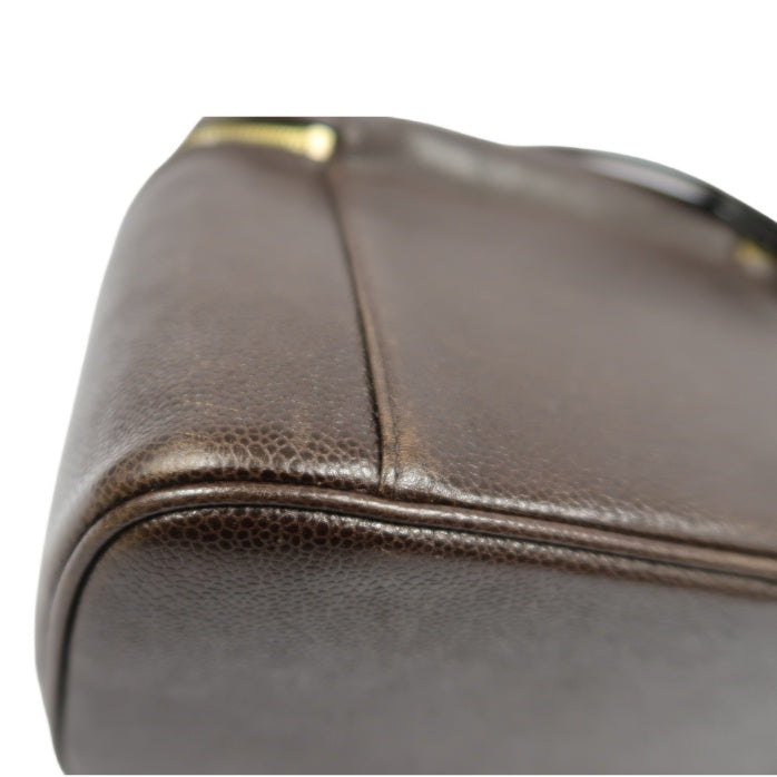 CHANEL Coco Mark Vanity Bag, Brown Caviar Leather, Gold Hardware, with Shoulder Strap & Guarantee Card
