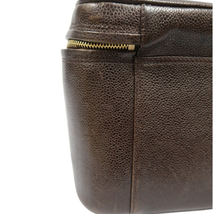 CHANEL Coco Mark Vanity Bag, Brown Caviar Leather, Gold Hardware, with Shoulder Strap & Guarantee Card