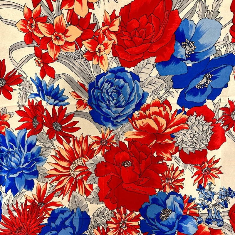 DIOR Scarf, Blue Gray with Blue & Red Floral Pattern, with Tag
