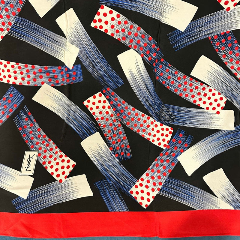 YSL Scarf, Red & Black, Red Trim with Striped Lining, with Tag