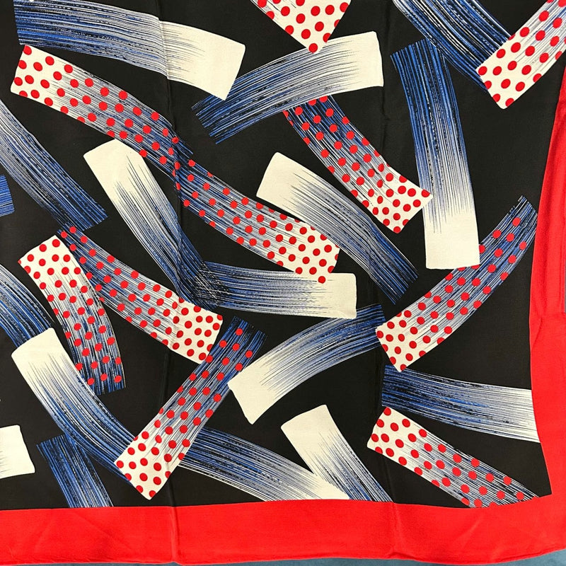 YSL Scarf, Red & Black, Red Trim with Striped Lining, with Tag