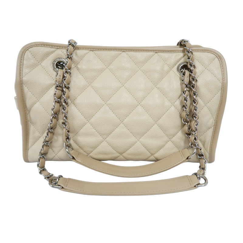 CHANEL Beige Quilted Calfskin Crossbody Bag with Silver Hardware