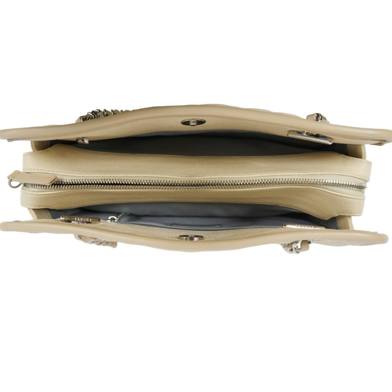 CHANEL Beige Quilted Calfskin Crossbody Bag with Silver Hardware