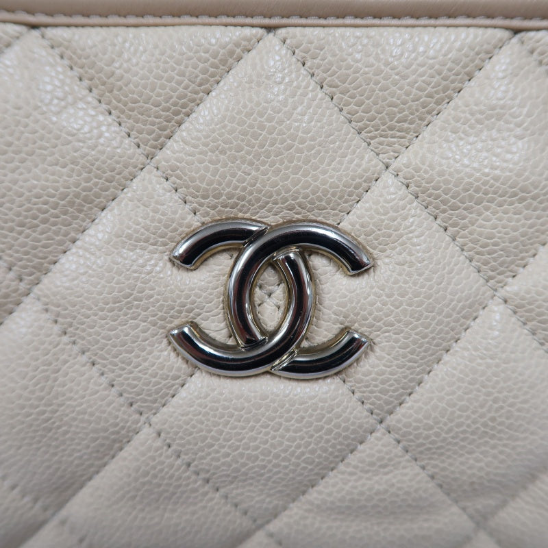 CHANEL Beige Quilted Calfskin Crossbody Bag with Silver Hardware