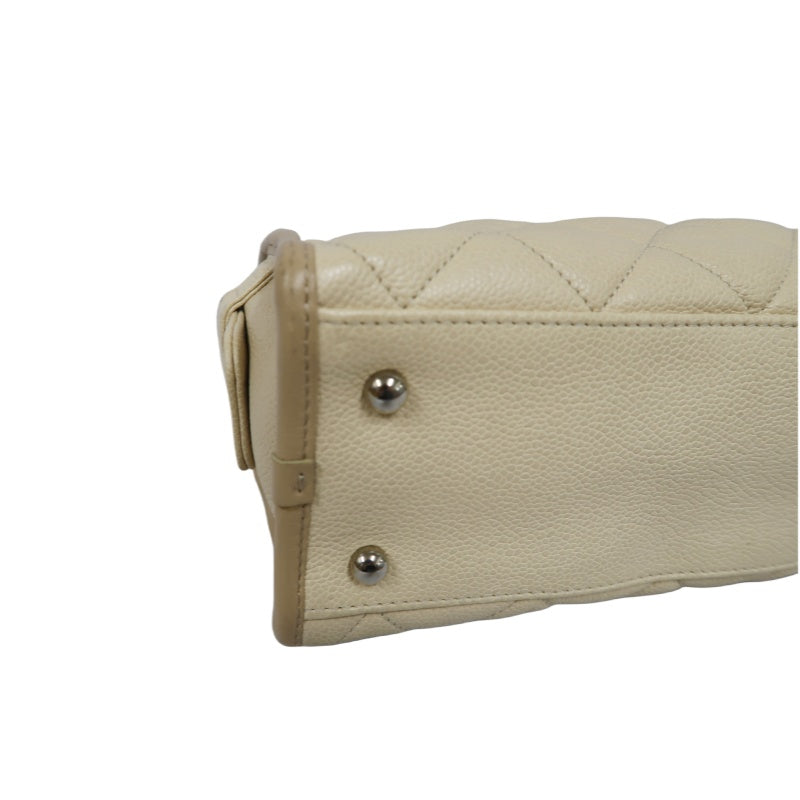 CHANEL Beige Quilted Calfskin Crossbody Bag with Silver Hardware