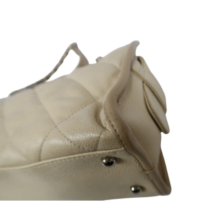 CHANEL Beige Quilted Calfskin Crossbody Bag with Silver Hardware