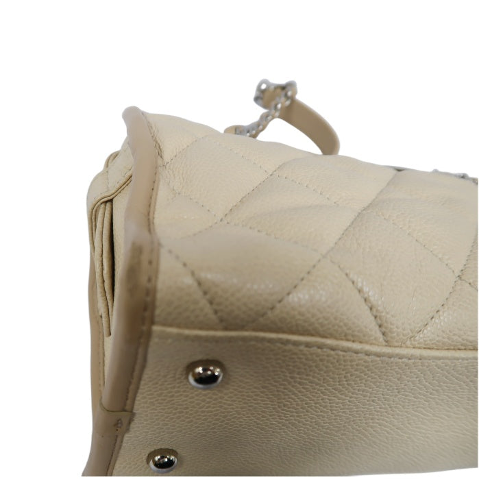 CHANEL Beige Quilted Calfskin Crossbody Bag with Silver Hardware