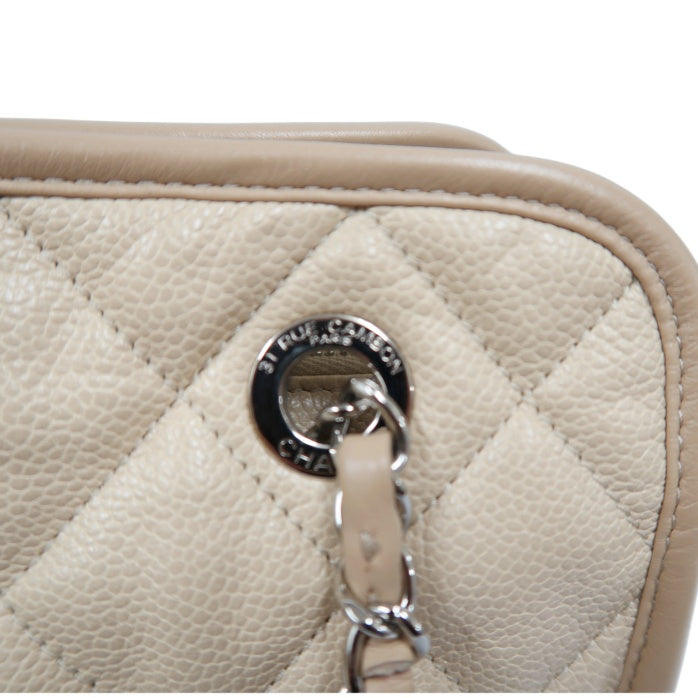 CHANEL Beige Quilted Calfskin Crossbody Bag with Silver Hardware