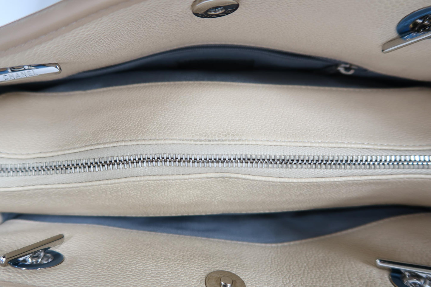 CHANEL Beige Quilted Calfskin Crossbody Bag with Silver Hardware