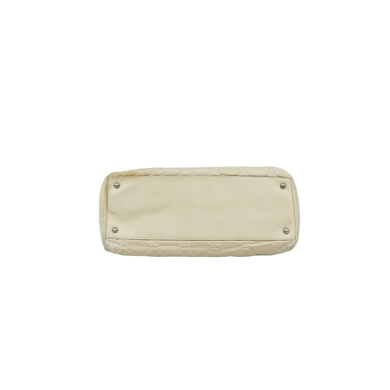 CHANEL Lambskin Shoulder Bag with Chain, Beige, Silver Hardware (Bowling Bag Style, Calfskin, 14K Hardware)