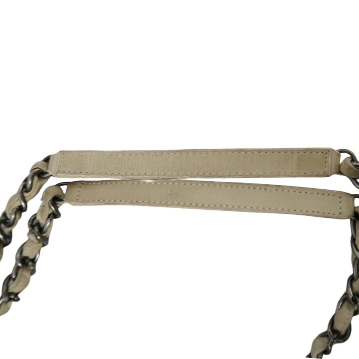 CHANEL Lambskin Shoulder Bag with Chain, Beige, Silver Hardware (Bowling Bag Style, Calfskin, 14K Hardware)
