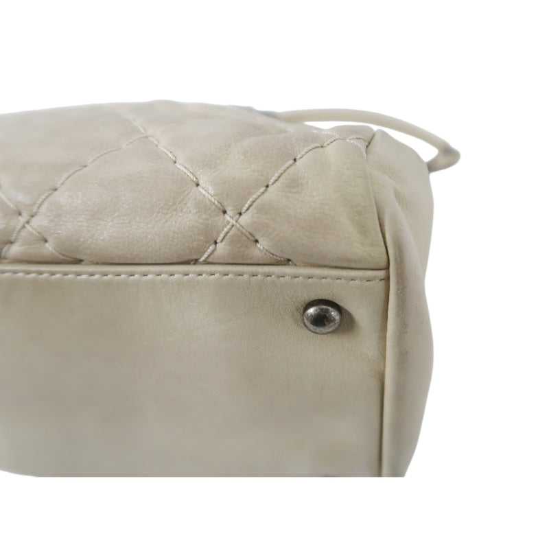 CHANEL Lambskin Shoulder Bag with Chain, Beige, Silver Hardware (Bowling Bag Style, Calfskin, 14K Hardware)