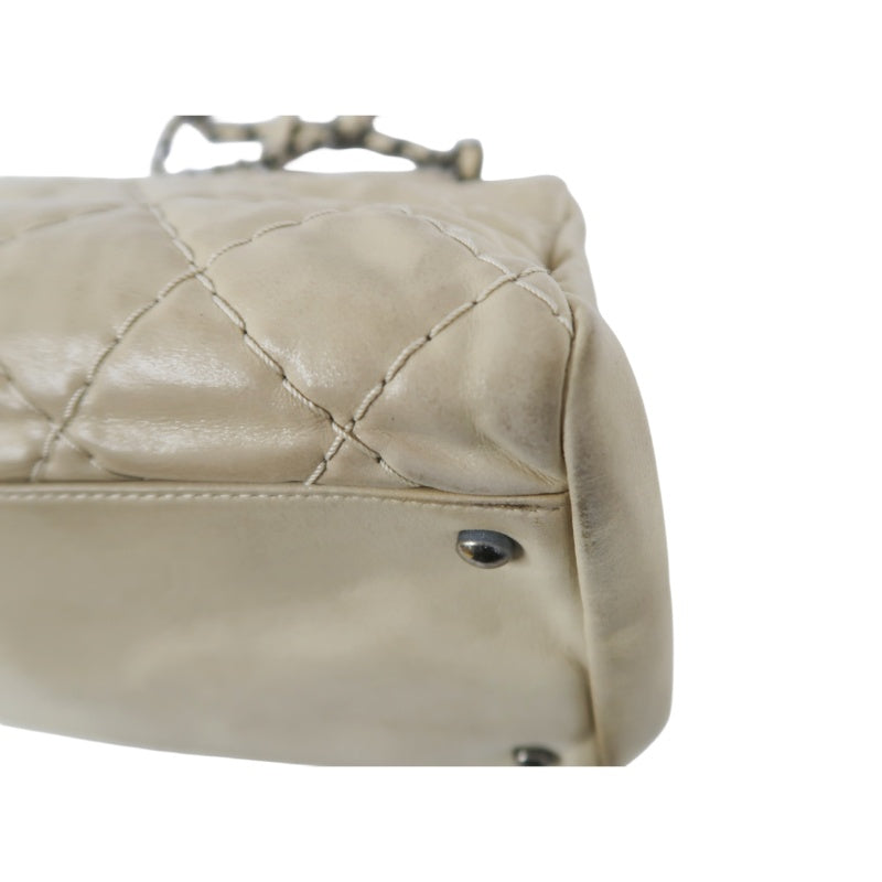 CHANEL Lambskin Shoulder Bag with Chain, Beige, Silver Hardware (Bowling Bag Style, Calfskin, 14K Hardware)