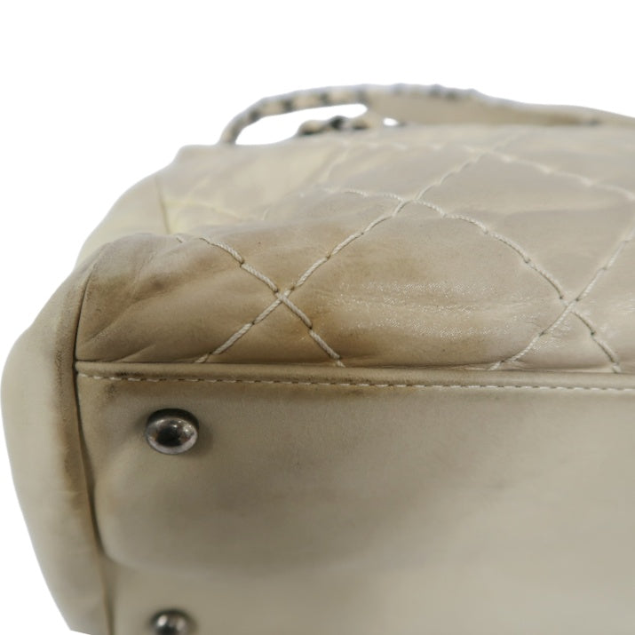 CHANEL Lambskin Shoulder Bag with Chain, Beige, Silver Hardware (Bowling Bag Style, Calfskin, 14K Hardware)
