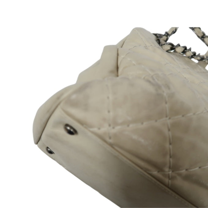 CHANEL Lambskin Shoulder Bag with Chain, Beige, Silver Hardware (Bowling Bag Style, Calfskin, 14K Hardware)