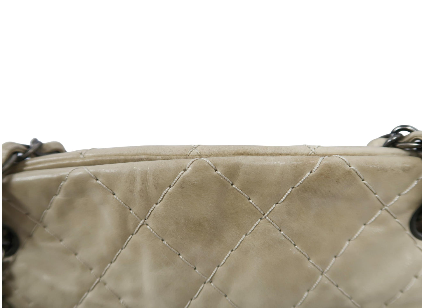 CHANEL Lambskin Shoulder Bag with Chain, Beige, Silver Hardware (Bowling Bag Style, Calfskin, 14K Hardware)