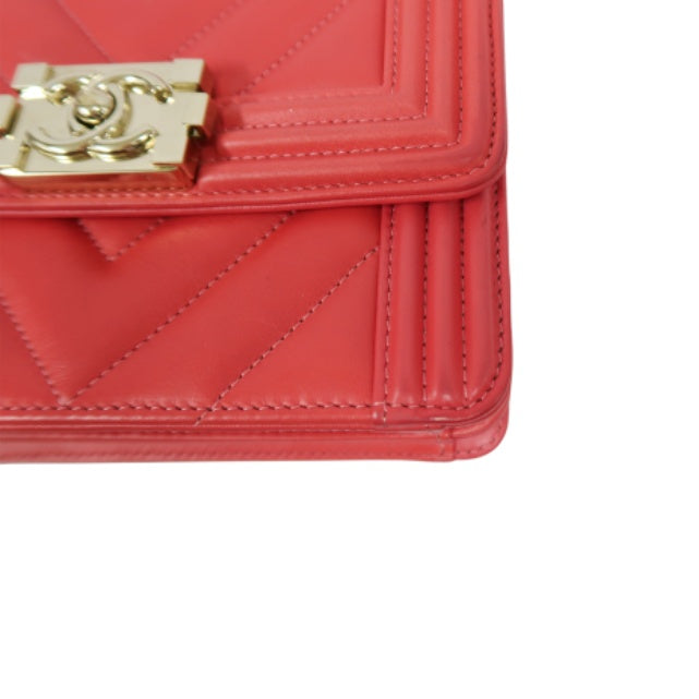 CHANEL Pink Boy Chain Shoulder Bag, Lambskin Leather, Gold Hardware