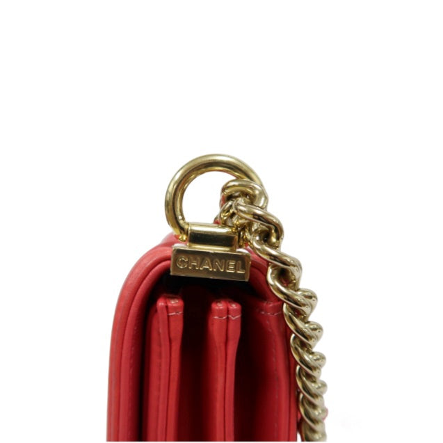 CHANEL Pink Boy Chain Shoulder Bag, Lambskin Leather, Gold Hardware