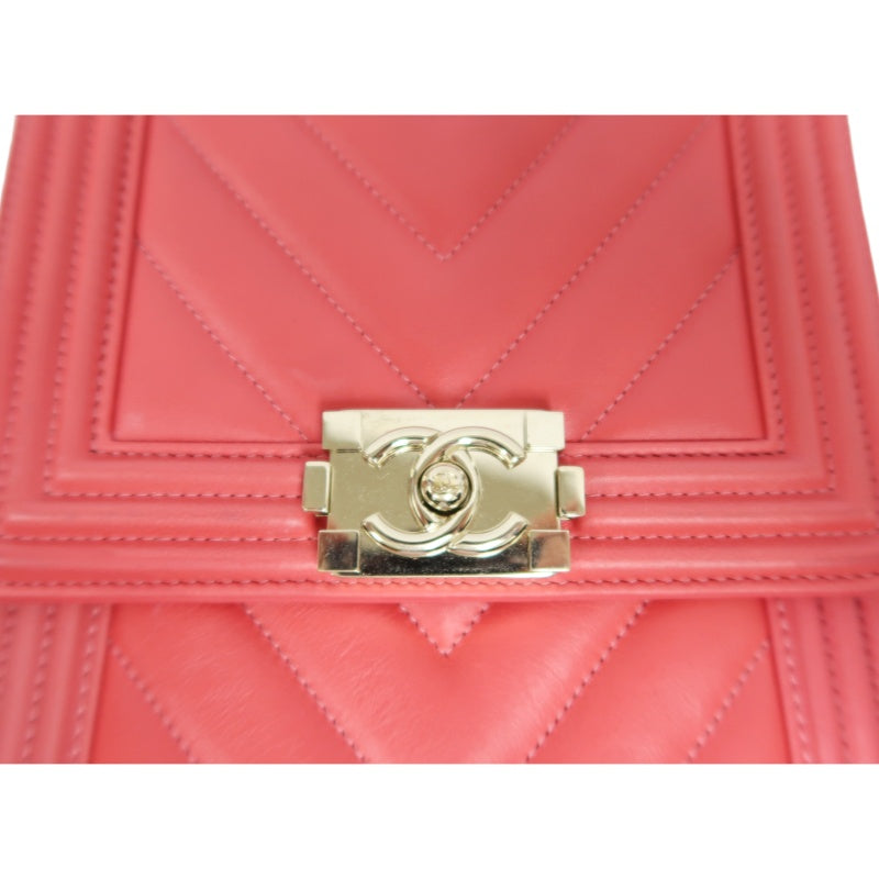 CHANEL Pink Boy Chain Shoulder Bag, Lambskin Leather, Gold Hardware