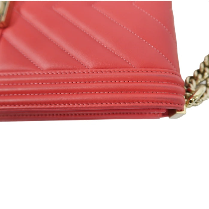 CHANEL Pink Boy Chain Shoulder Bag, Lambskin Leather, Gold Hardware