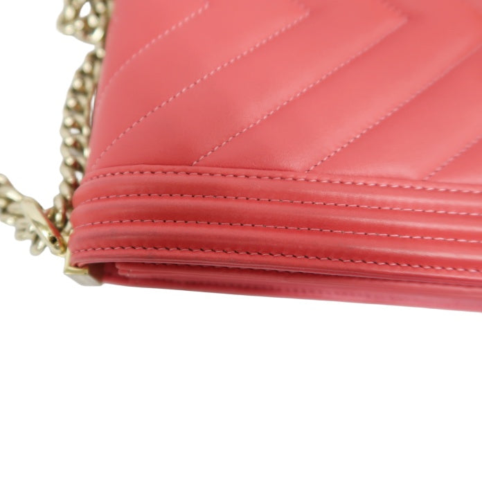 CHANEL Pink Boy Chain Shoulder Bag, Lambskin Leather, Gold Hardware