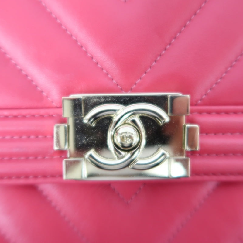 CHANEL Pink Boy Chain Shoulder Bag, Lambskin Leather, Gold Hardware