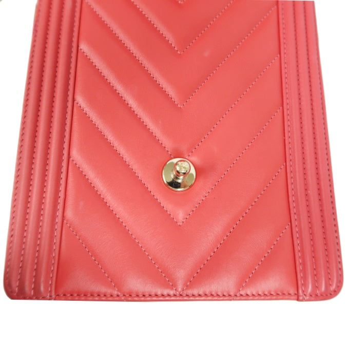 CHANEL Pink Boy Chain Shoulder Bag, Lambskin Leather, Gold Hardware