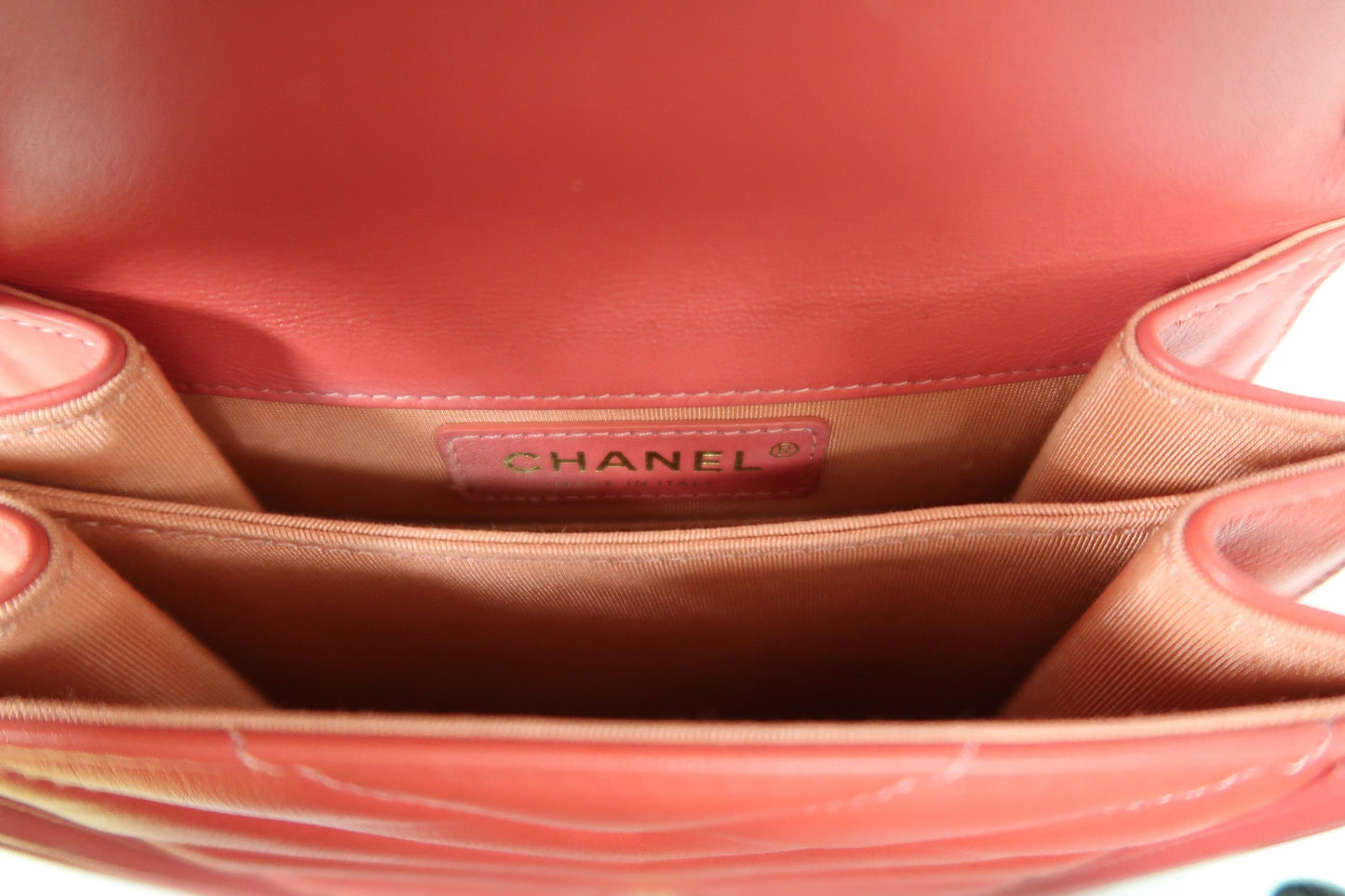 CHANEL Pink Boy Chain Shoulder Bag, Lambskin Leather, Gold Hardware