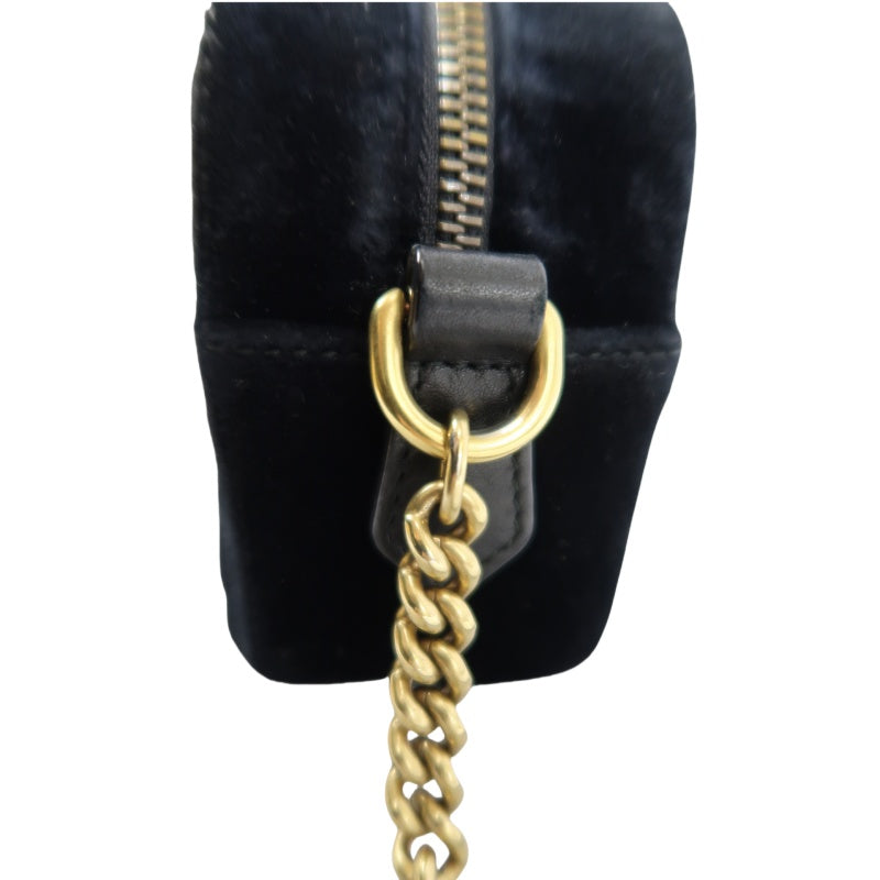 GUCCI GG Marmont Chain Shoulder Bag, Black Suede, Crystal Embellished, Gold Hardware, with Dust Bag