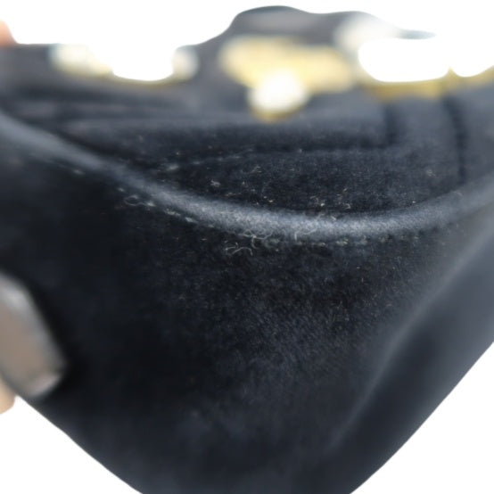 GUCCI GG Marmont Chain Shoulder Bag, Black Suede, Crystal Embellished, Gold Hardware, with Dust Bag