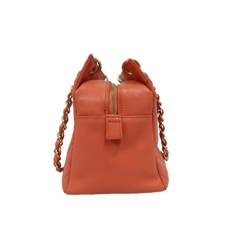 CHANEL Pink Orange Shoulder Bag, Caviar Leather, Gold Hardware, with Dust Bag and Guarantee Card