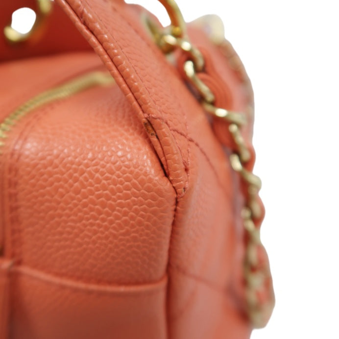 CHANEL Pink Orange Shoulder Bag, Caviar Leather, Gold Hardware, with Dust Bag and Guarantee Card