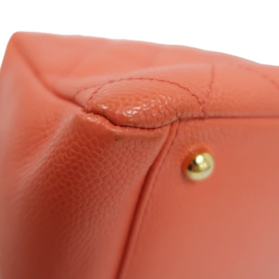 CHANEL Pink Orange Shoulder Bag, Caviar Leather, Gold Hardware, with Dust Bag and Guarantee Card