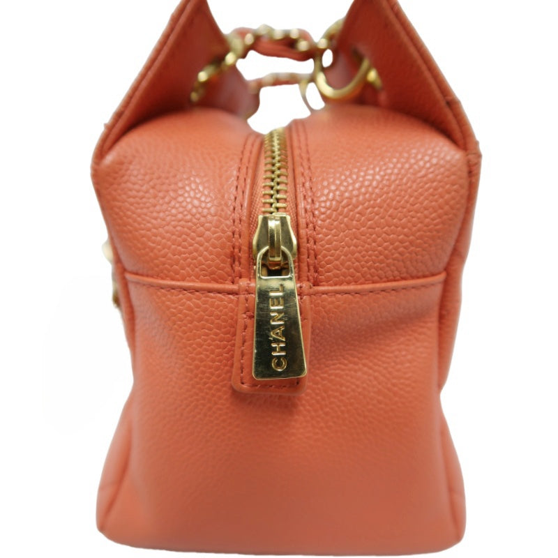 CHANEL Pink Orange Shoulder Bag, Caviar Leather, Gold Hardware, with Dust Bag and Guarantee Card