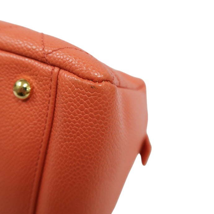 CHANEL Pink Orange Shoulder Bag, Caviar Leather, Gold Hardware, with Dust Bag and Guarantee Card