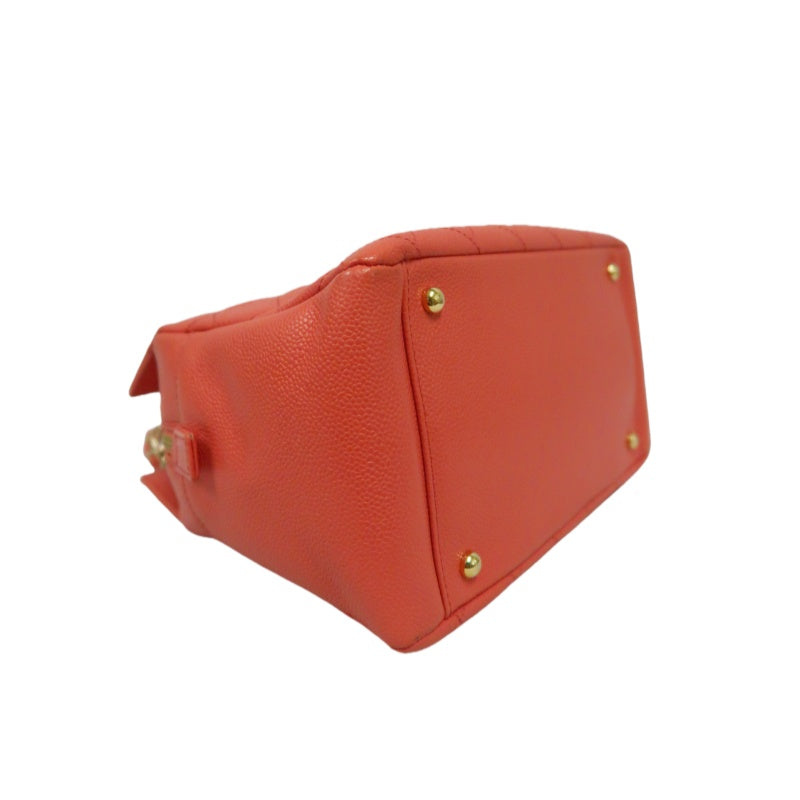 CHANEL Pink Orange Shoulder Bag, Caviar Leather, Gold Hardware, with Dust Bag and Guarantee Card