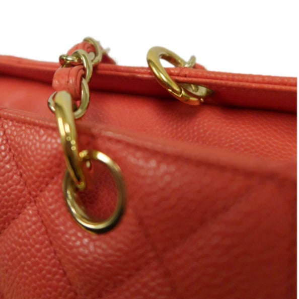 CHANEL Pink Orange Shoulder Bag, Caviar Leather, Gold Hardware, with Dust Bag and Guarantee Card