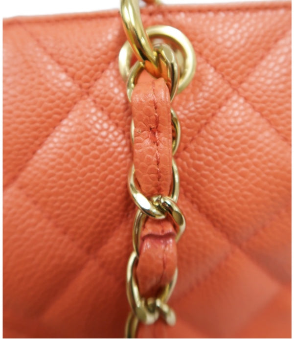 CHANEL Pink Orange Shoulder Bag, Caviar Leather, Gold Hardware, with Dust Bag and Guarantee Card