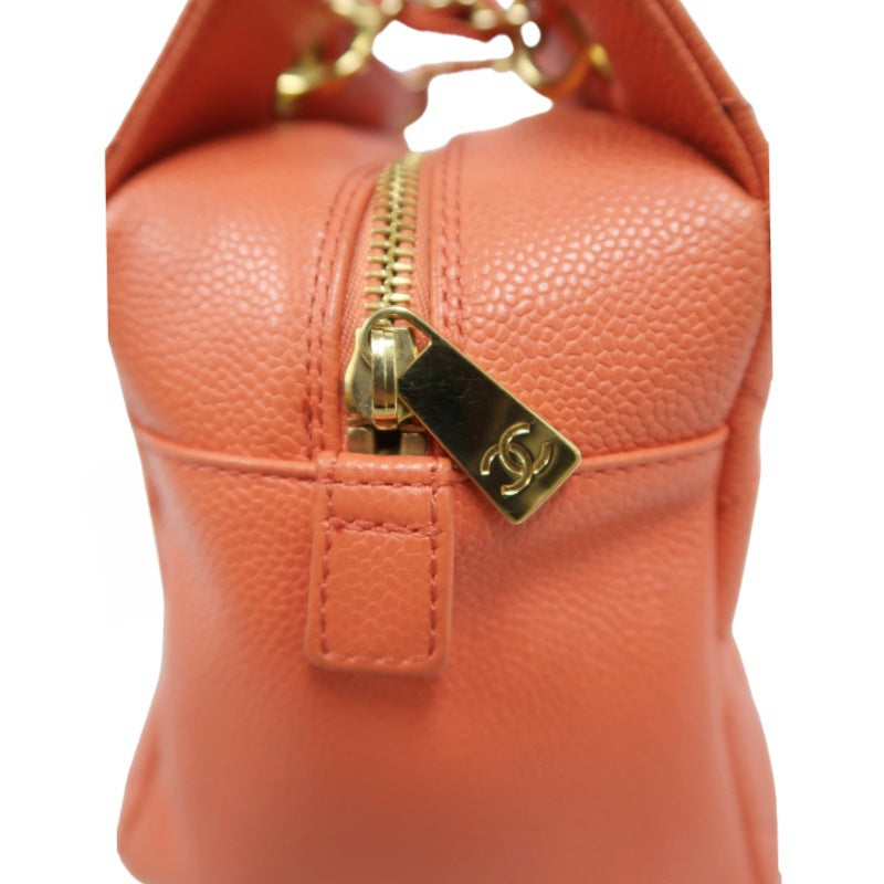 CHANEL Pink Orange Shoulder Bag, Caviar Leather, Gold Hardware, with Dust Bag and Guarantee Card