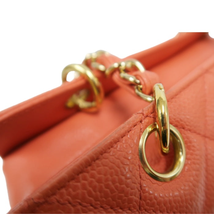 CHANEL Pink Orange Shoulder Bag, Caviar Leather, Gold Hardware, with Dust Bag and Guarantee Card