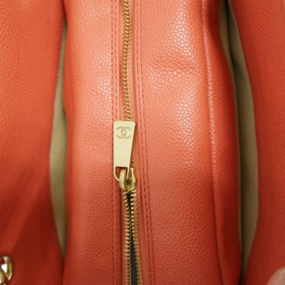 CHANEL Pink Orange Shoulder Bag, Caviar Leather, Gold Hardware, with Dust Bag and Guarantee Card