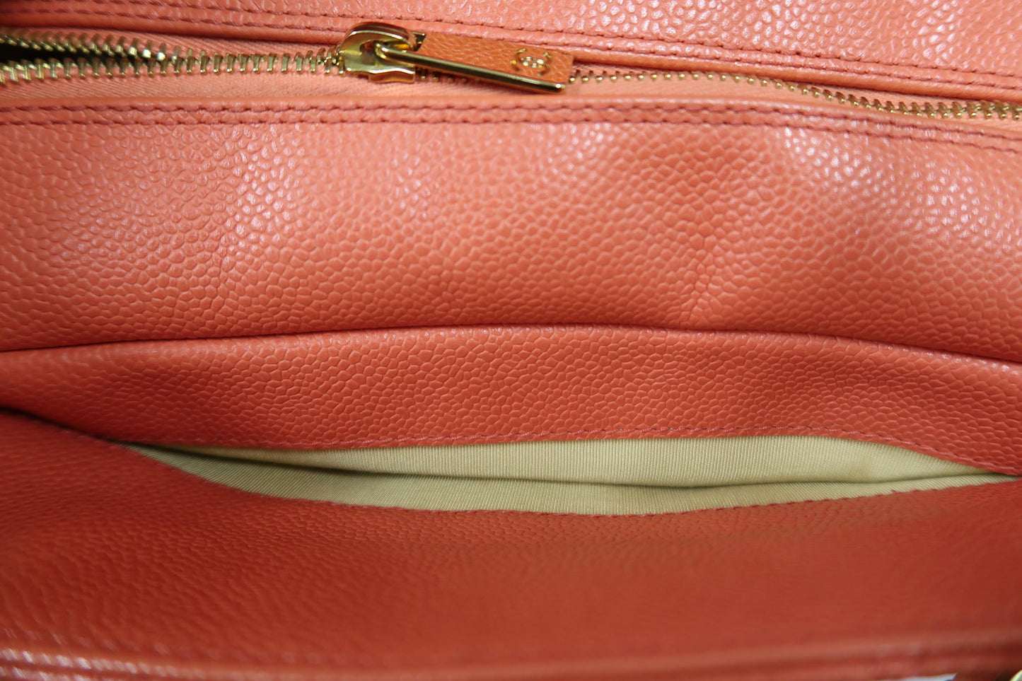 CHANEL Pink Orange Shoulder Bag, Caviar Leather, Gold Hardware, with Dust Bag and Guarantee Card