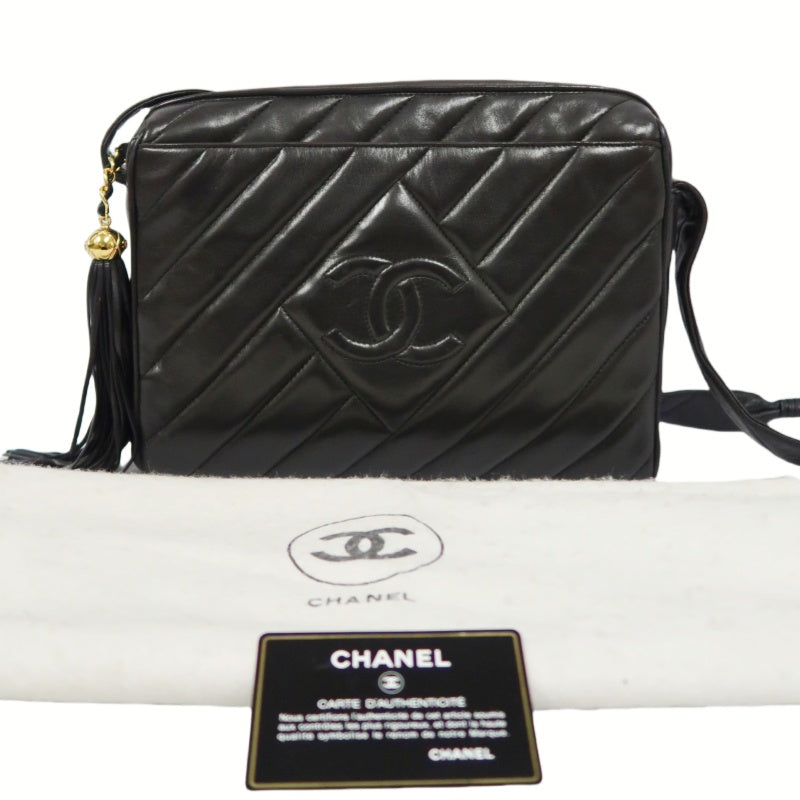 CHANEL Coco Mark Fringe Shoulder Bag, Black, Lambskin Leather, with Guarantee Card and Dust Bag