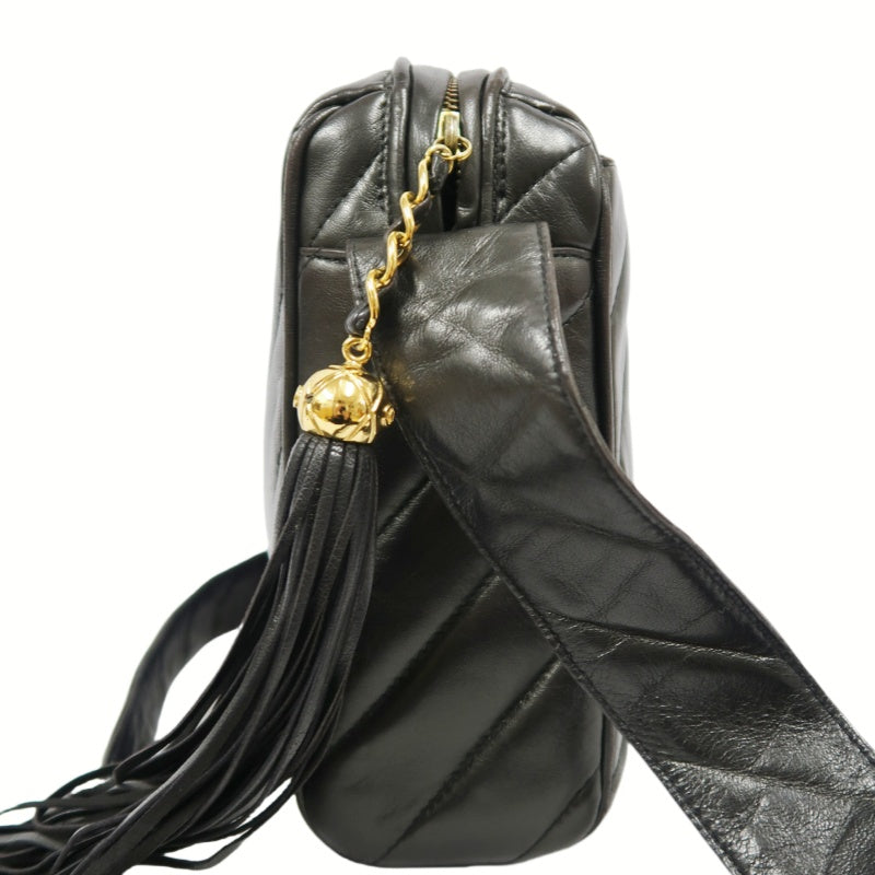 CHANEL Coco Mark Fringe Shoulder Bag, Black, Lambskin Leather, with Guarantee Card and Dust Bag