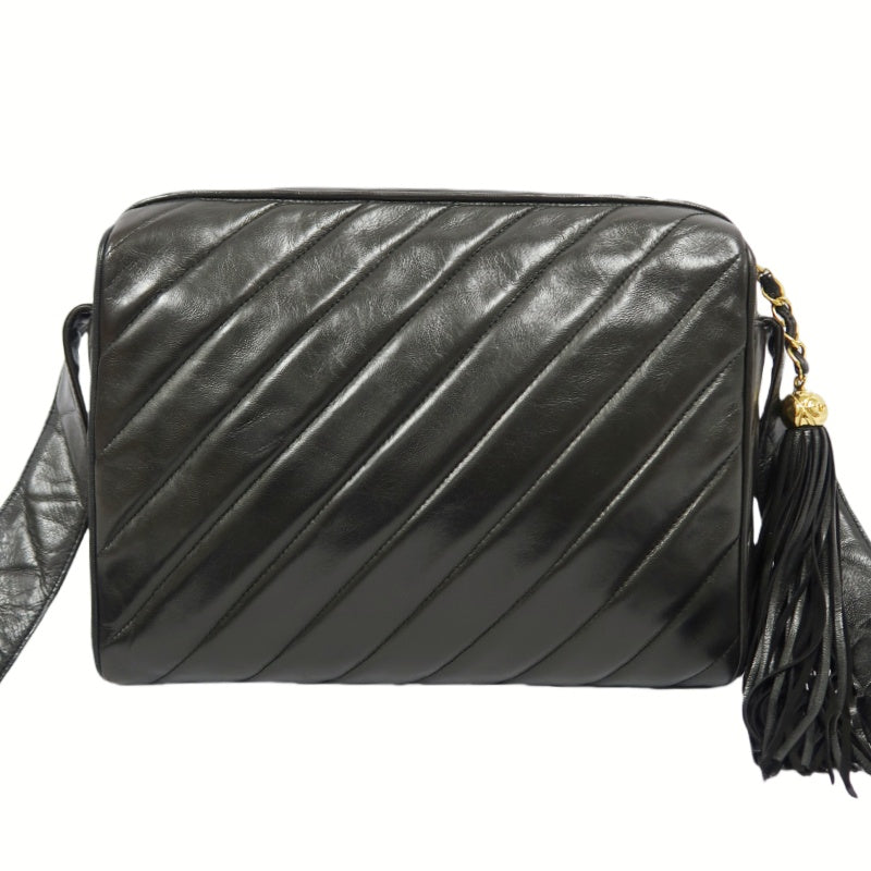 CHANEL Coco Mark Fringe Shoulder Bag, Black, Lambskin Leather, with Guarantee Card and Dust Bag