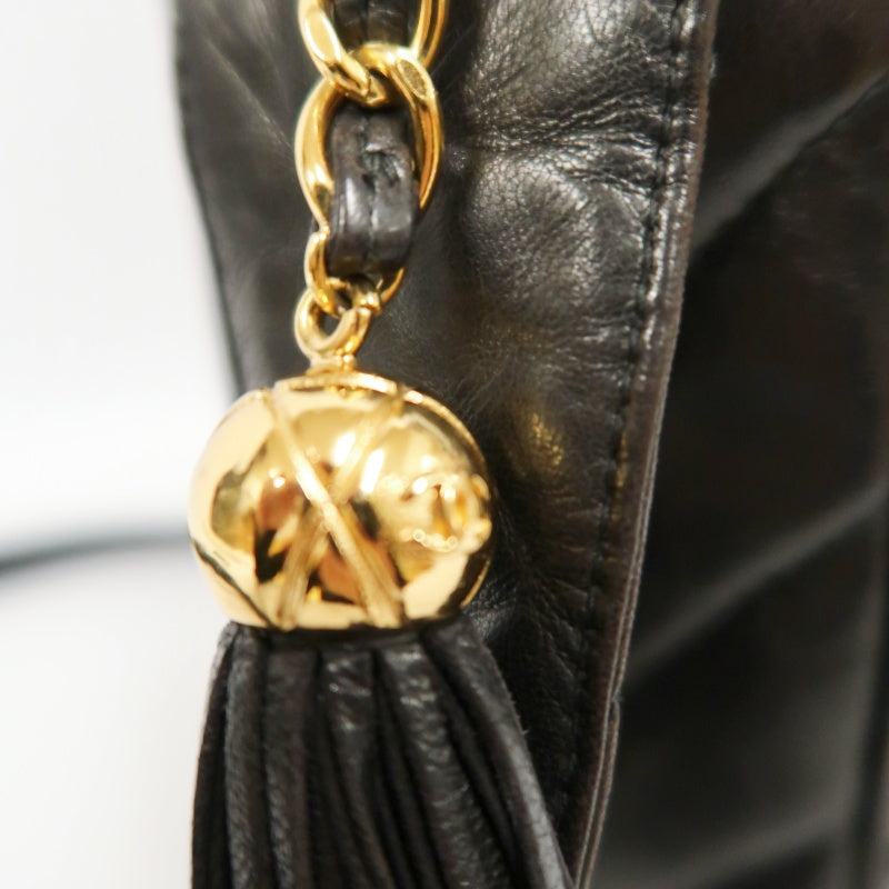 CHANEL Coco Mark Fringe Shoulder Bag, Black, Lambskin Leather, with Guarantee Card and Dust Bag